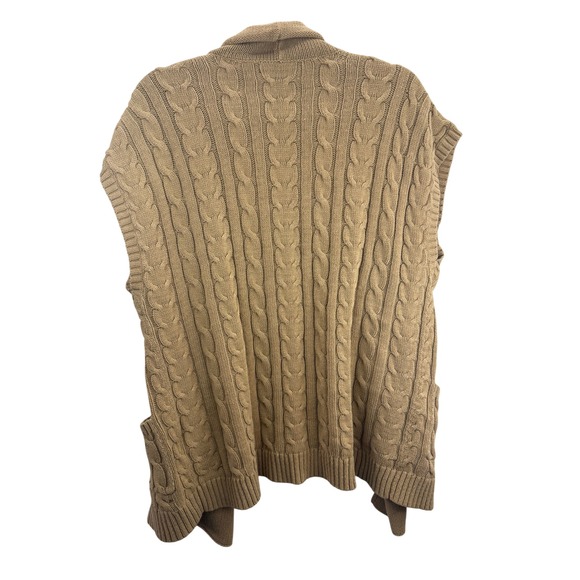 Sleeveless Cable Knit Cardigan Vest Shawl Collar Pockets Beige Sweater‎ - Picture 2 of 7